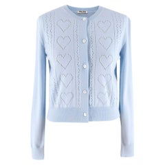 Miu Miu Light Blue Pointelle-knit Wool Cardigan - Size US 0-2