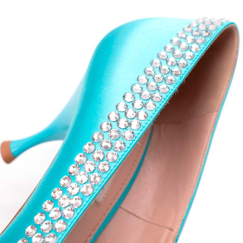 Women's Miu Miu Light Blue Satin Crystal Trim Pointed Pumps For Sale