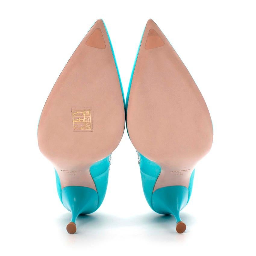 Miu Miu Light Blue Satin Crystal Trim Pointed Pumps For Sale 1