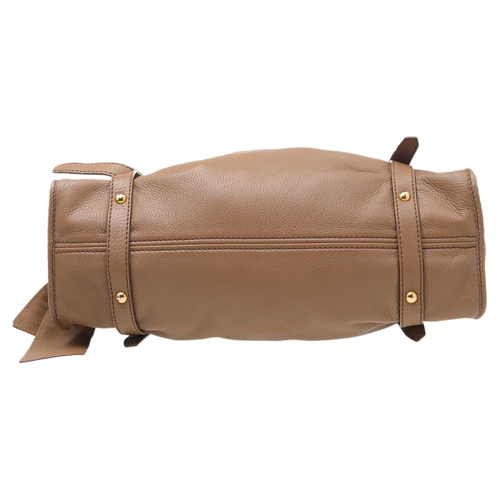 Miu Miu Light Brown Leather Drawstring Shoulder Bag 3