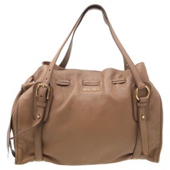 Miu Miu Light Brown Leather Drawstring Shoulder Bag