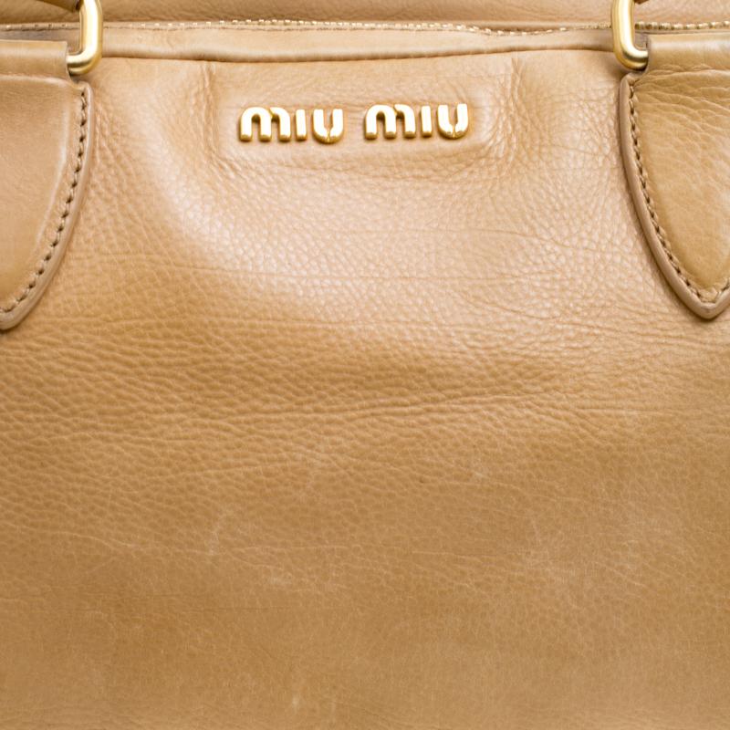 Miu Miu Light Brown Leather Satchel In Good Condition In Dubai, Al Qouz 2