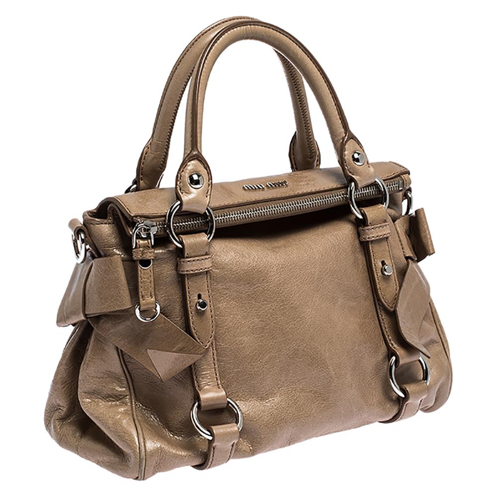 Women's Miu Miu Light Brown Vitello Leather Bow Satchel