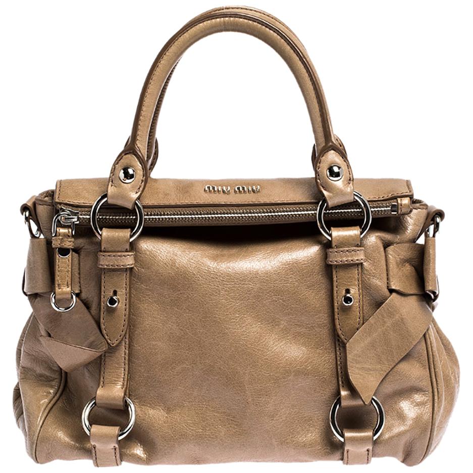 Miu Miu Light Brown Vitello Leather Bow Satchel