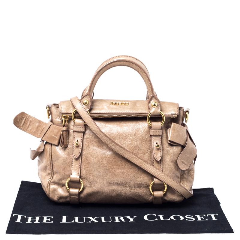 Miu Miu Light Brown Vitello Lux Leather Bow Satchel 6