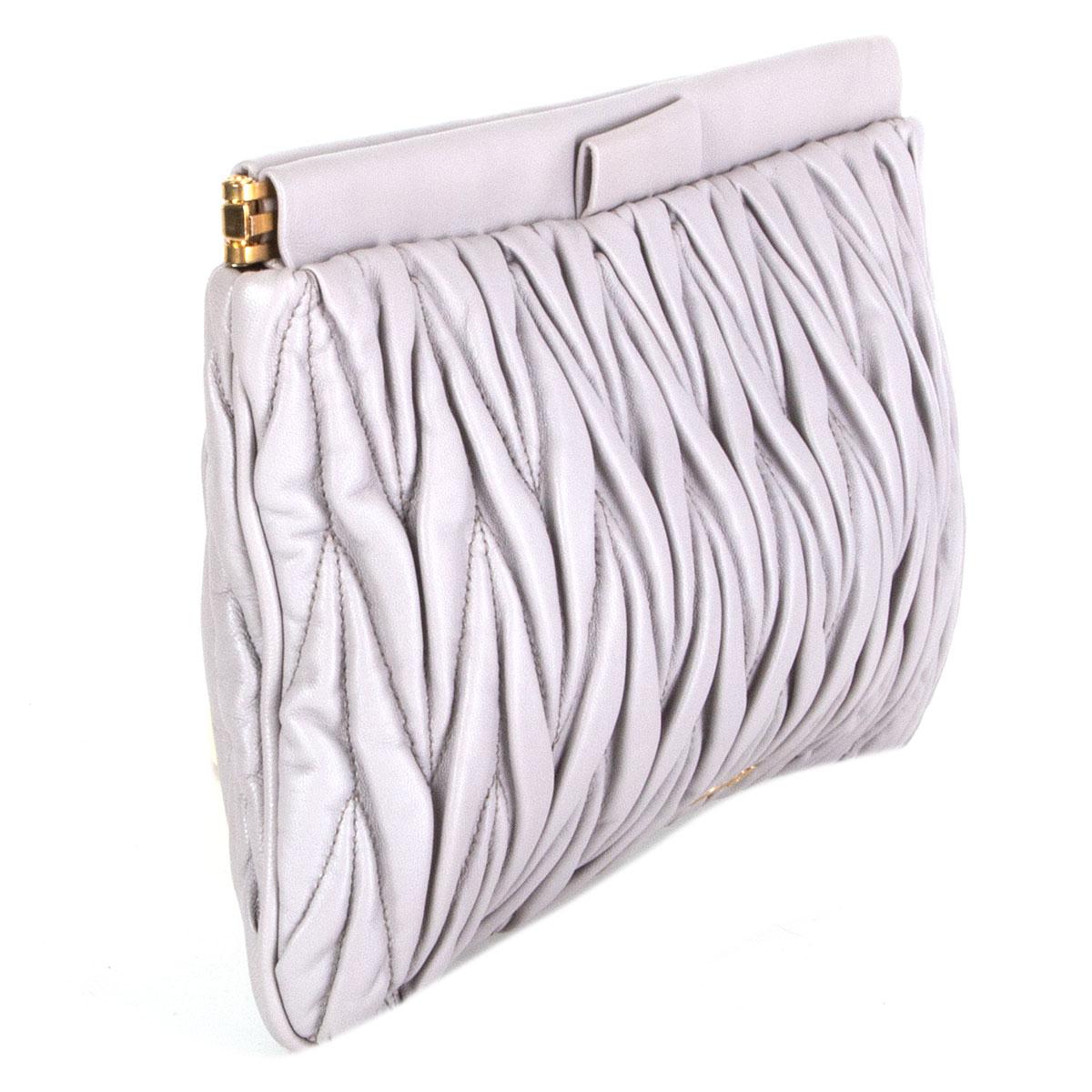 Gray MIU MIU light grey leather MATELASSE QUILTED Clutch Bag For Sale