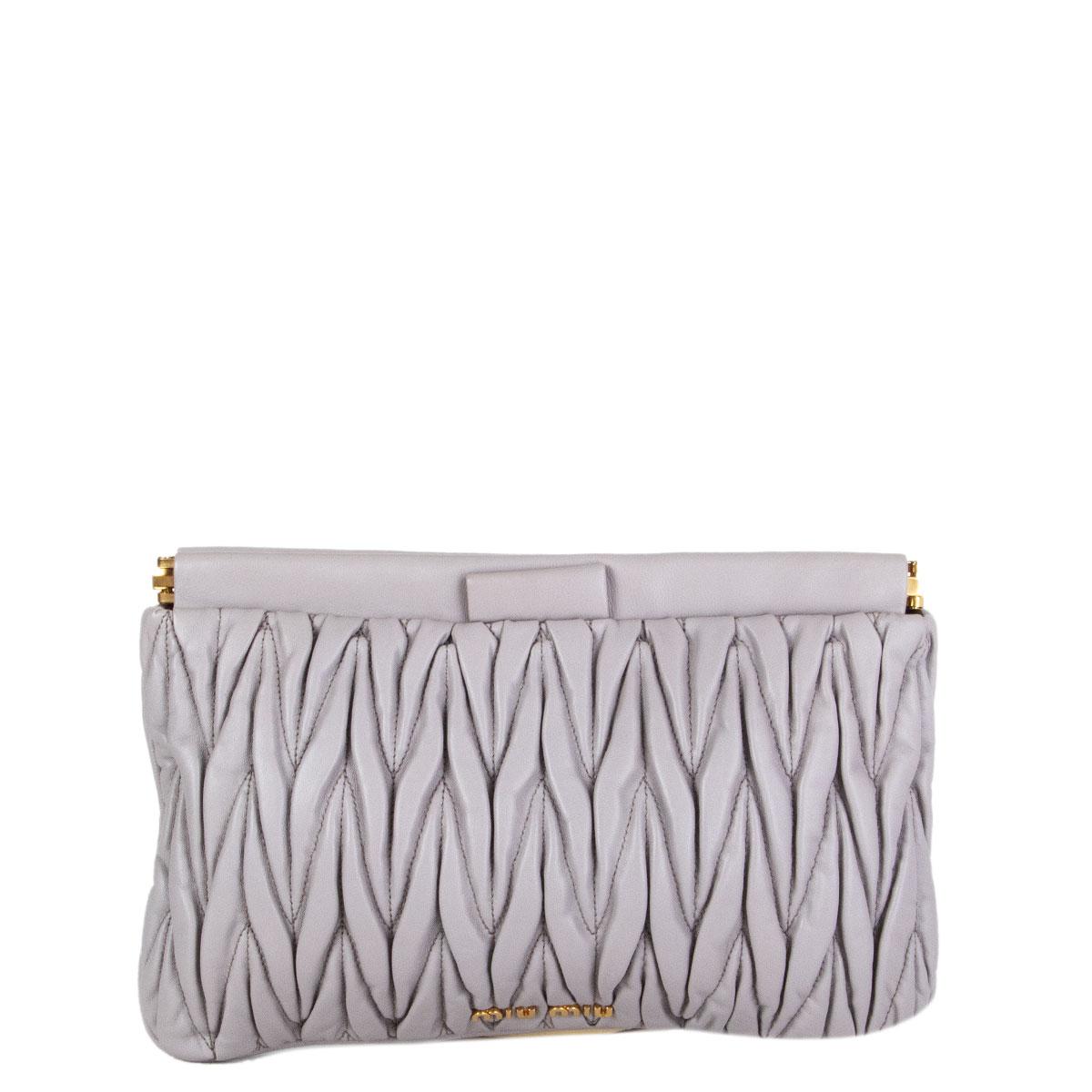 MIU MIU light grey leather MATELASSE QUILTED Clutch Bag
