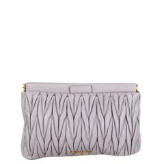 MIU MIU light grey leather MATELASSE QUILTED Clutch Bag