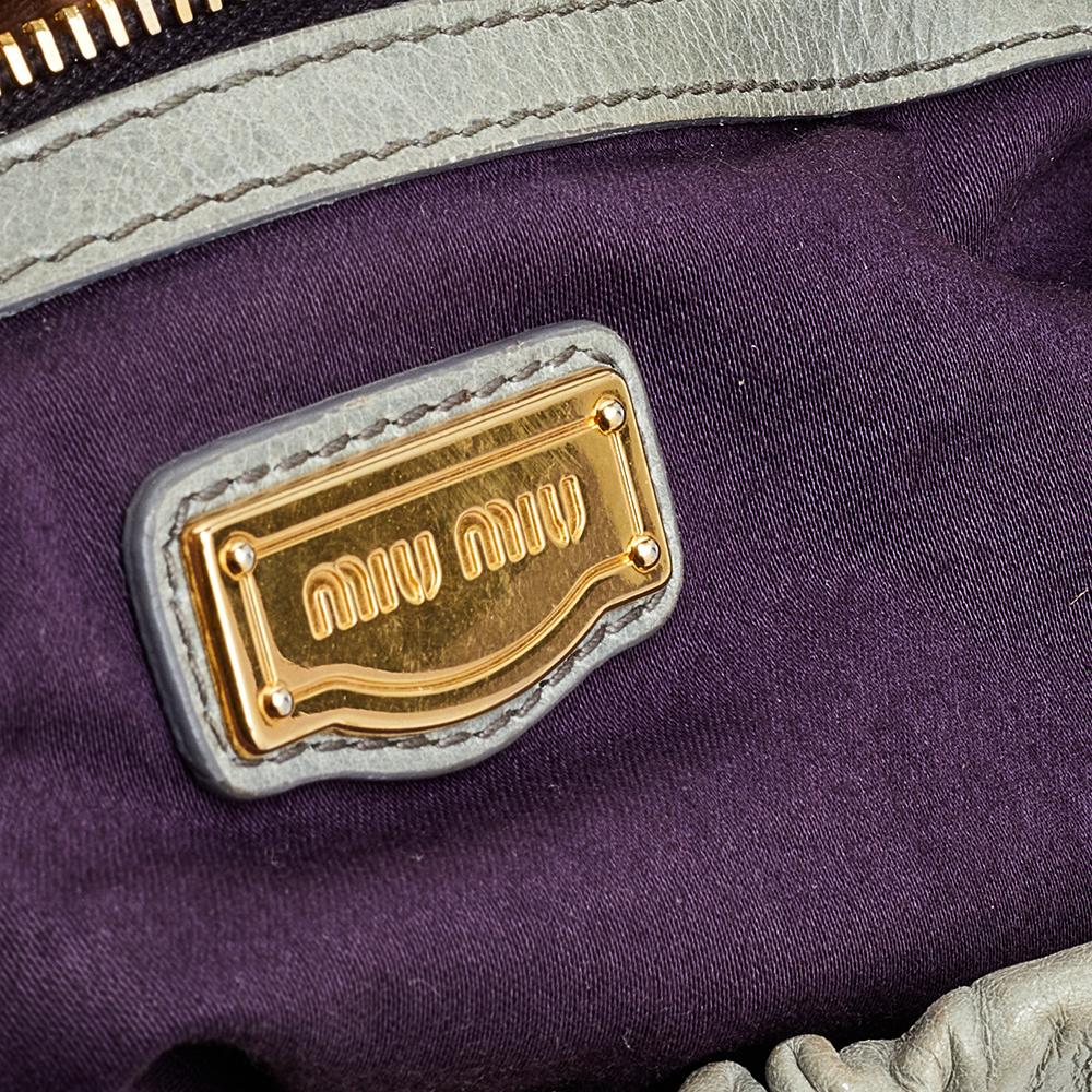 Miu Miu Light Olive Leather Gathered Tote In Good Condition In Dubai, Al Qouz 2