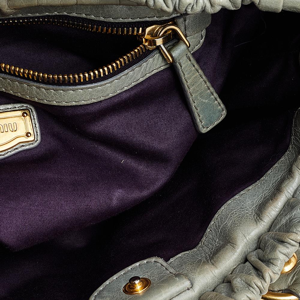 Women's Miu Miu Light Olive Leather Gathered Tote