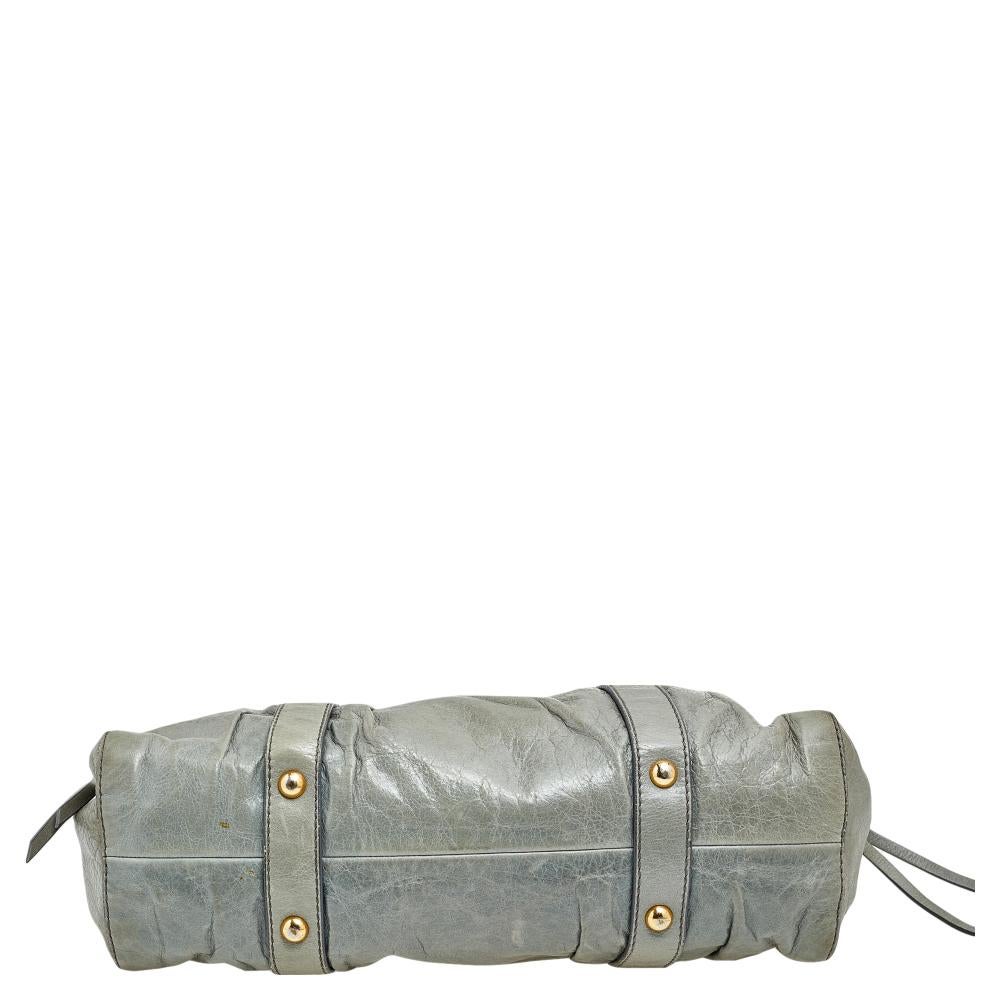 Miu Miu Light Olive Leather Gathered Tote 1