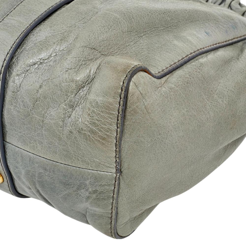 Miu Miu Light Olive Leather Gathered Tote 2