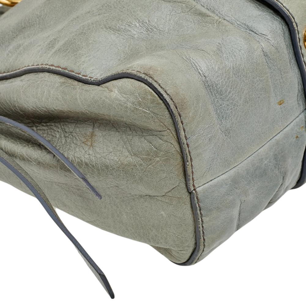 Miu Miu Light Olive Leather Gathered Tote 3