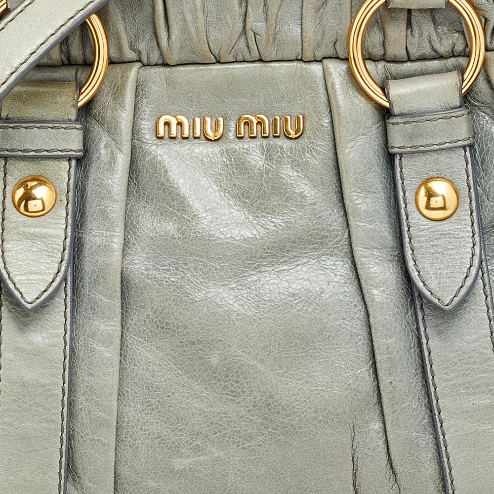 Miu Miu Light Olive Leather Gathered Tote 4