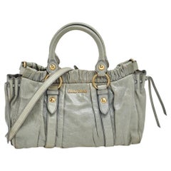 Used Miu Miu Light Olive Leather Gathered Tote