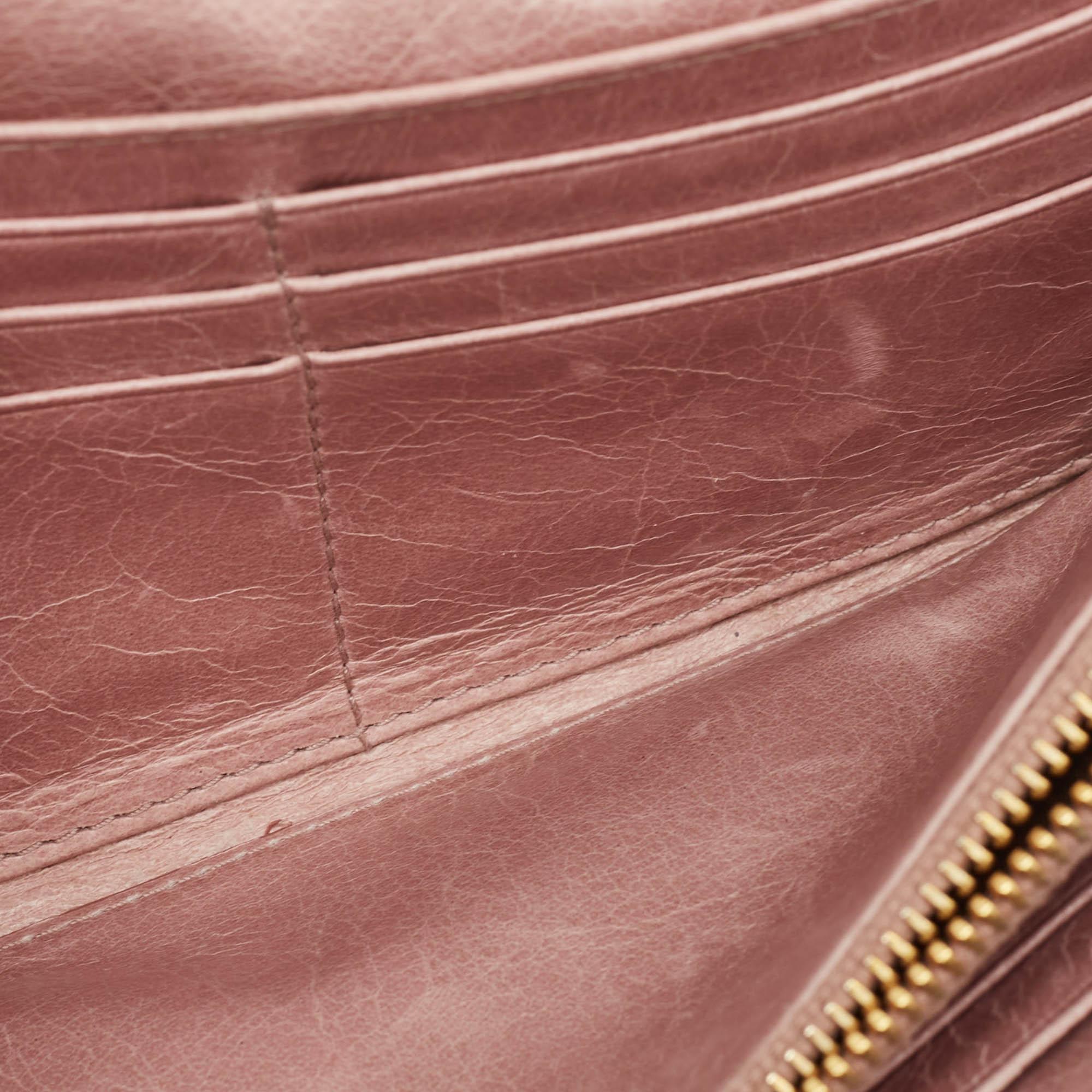 Beige Miu Miu Light Pink Matelassé Leather Flap Continental Wallet
