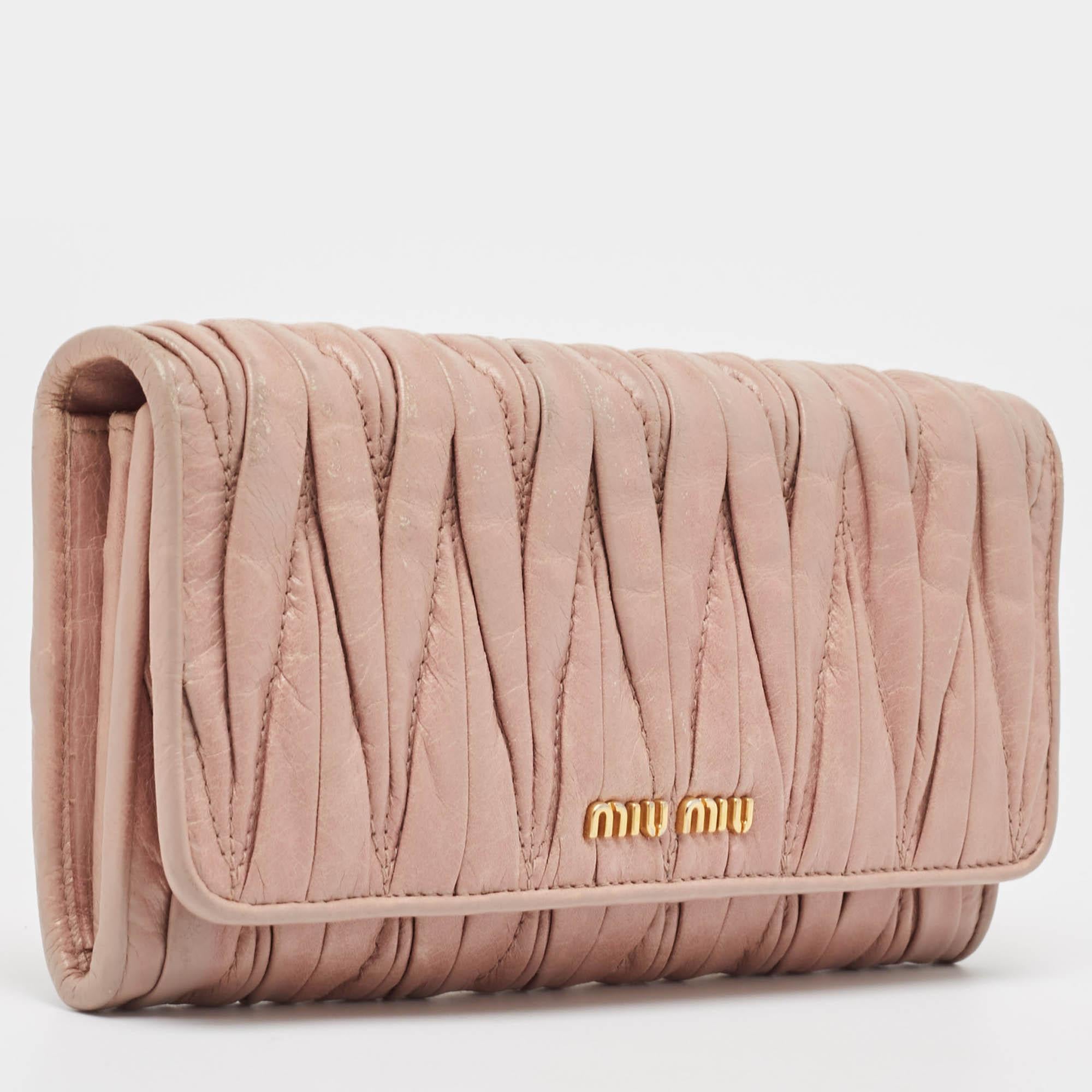 Miu Miu Light Pink Matelassé Leather Flap Continental Wallet 1