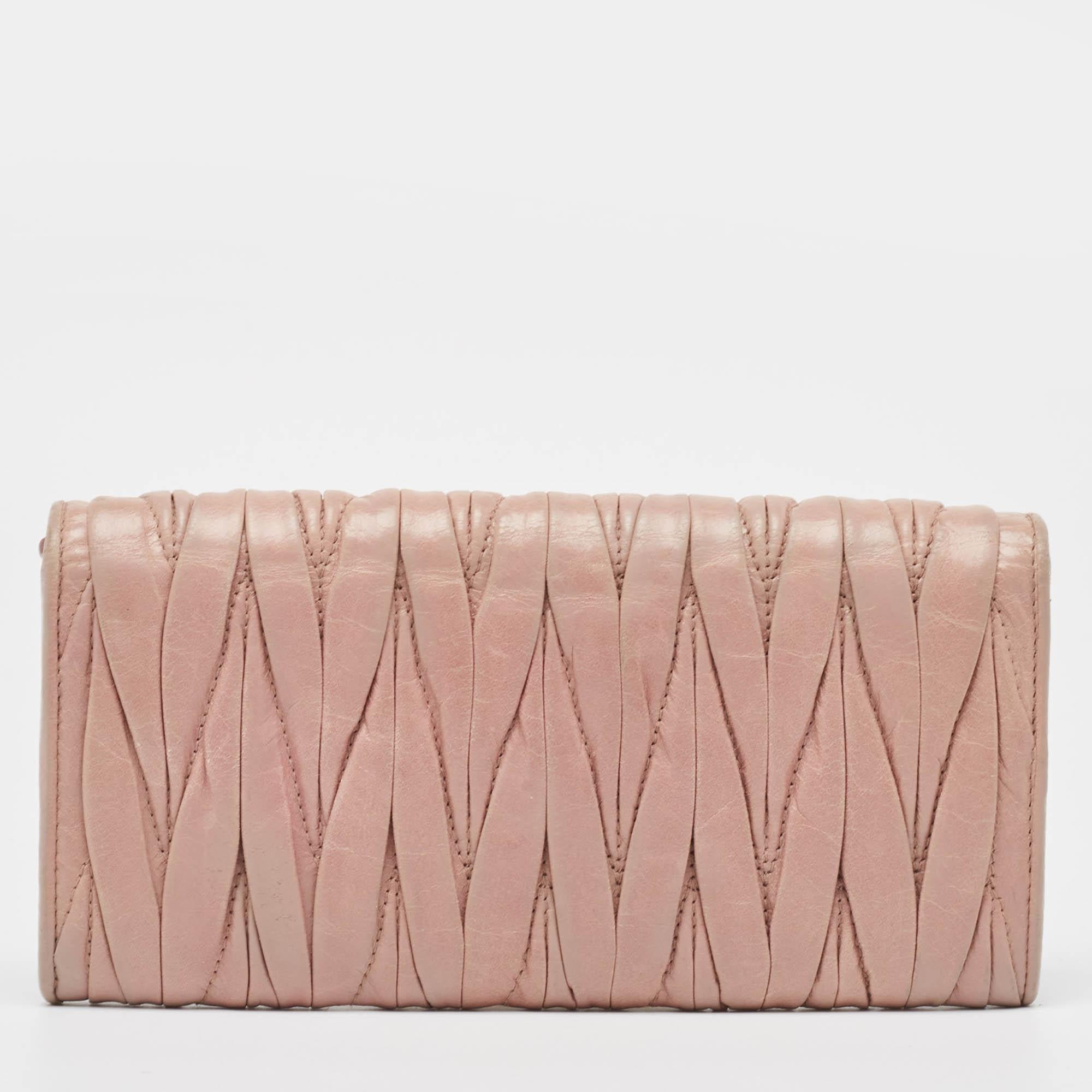 Miu Miu Light Pink Matelassé Leather Flap Continental Wallet 2