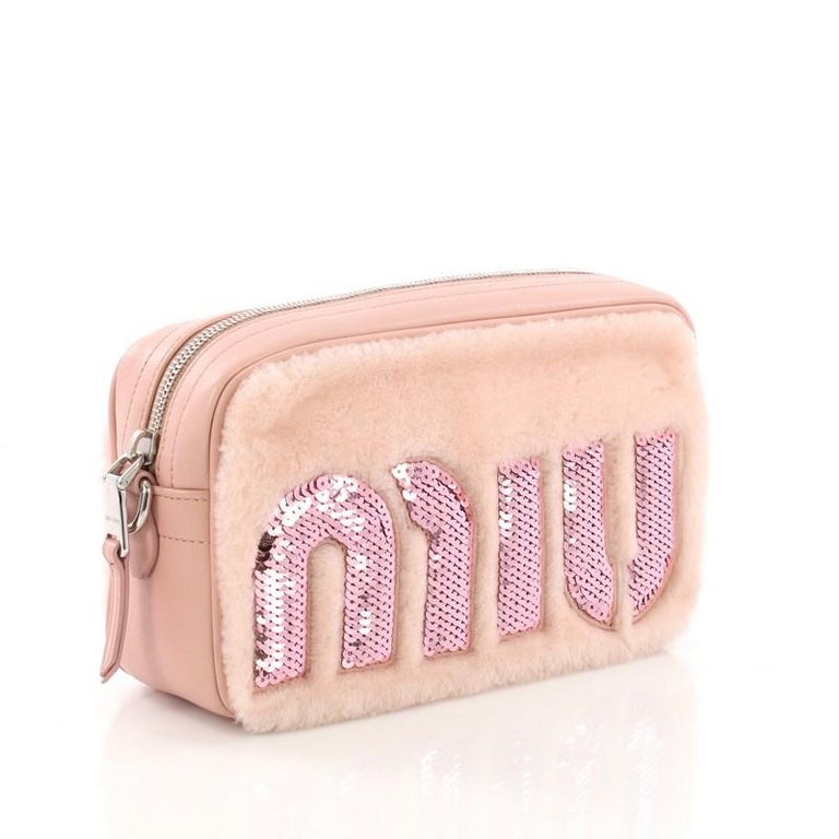 Miu Miu Logo Crossbody Bag Sequin Embellished Shearling Small at 1stDibs