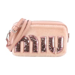 Miu Miu Logo Crossbody Bag Sequin Embellished Shearling Small