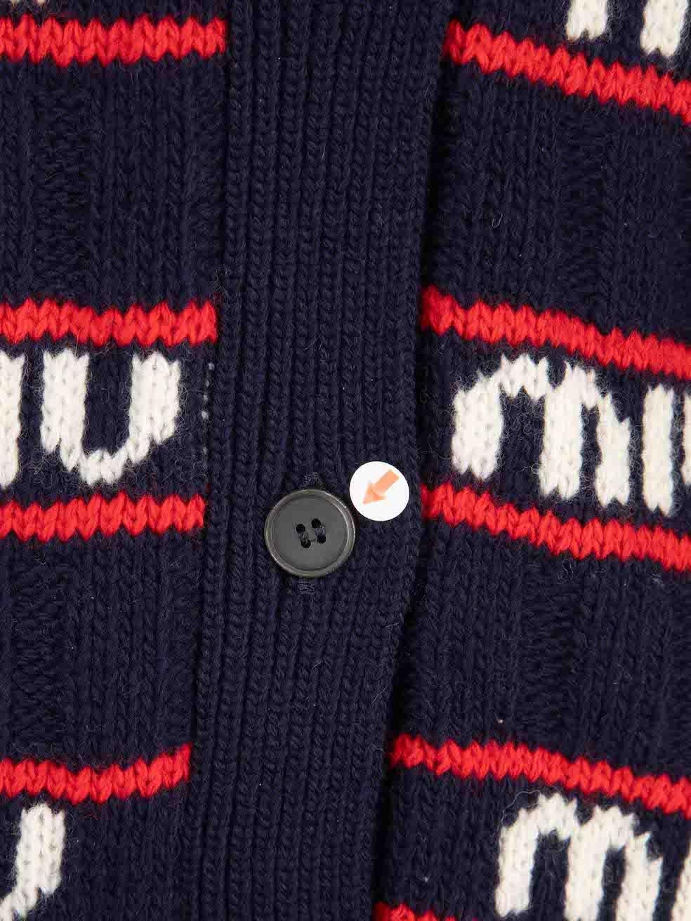 Miu Miu Logo-Intarsia Wool Knit Cardigan Size XS For Sale 1