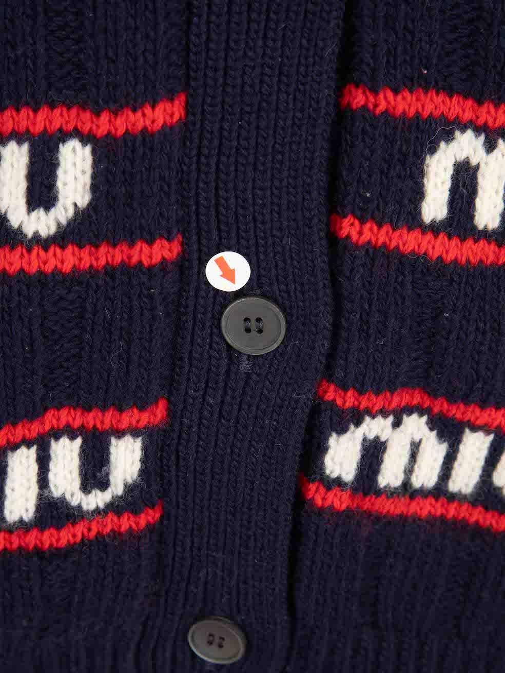 Miu Miu Logo-Intarsia Wool Knit Cardigan Size XS For Sale 2