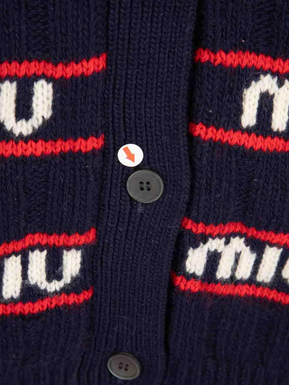 Miu Miu Logo-Intarsia Wool Knit Cardigan Size XS 1
