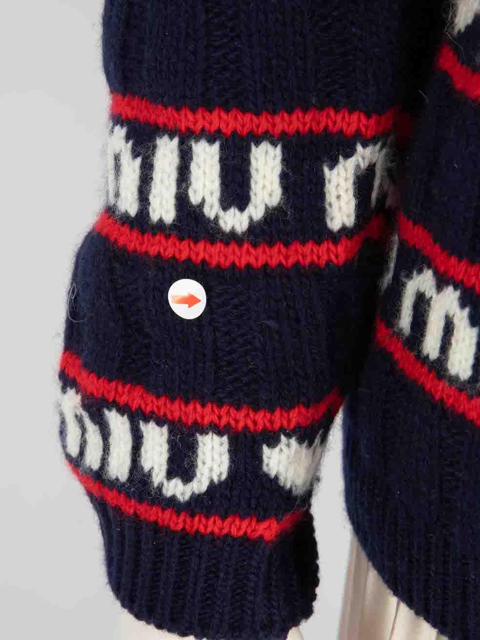 Miu Miu Logo-Intarsia Wool Knit Cardigan Size XS For Sale 4