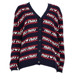 Miu Miu Logo-Intarsia Wool Knit Cardigan Size XS