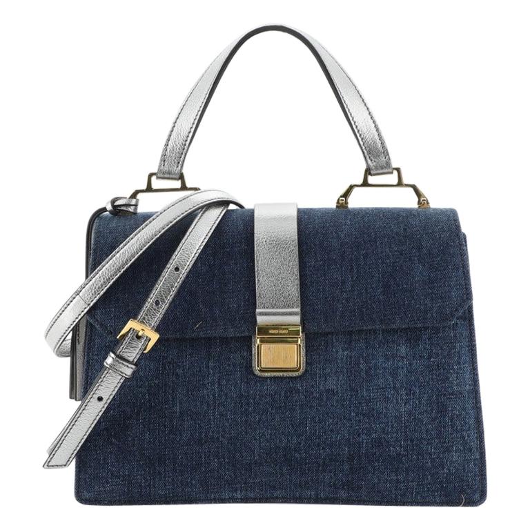 Miu Miu  Madras Convertible Compartment Top Handle Bag Denim with Leather 