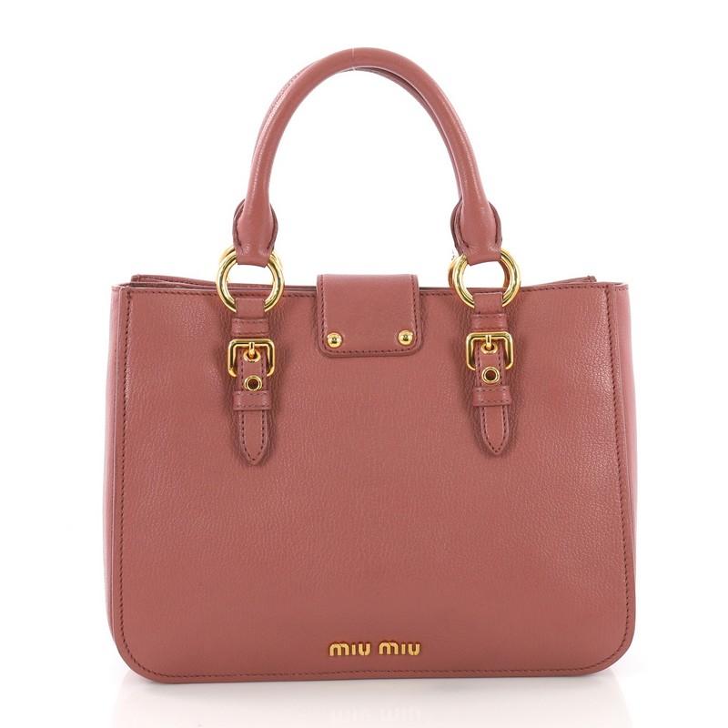 Miu Miu Madras Convertible Lock Tote Leather Small In Good Condition In NY, NY