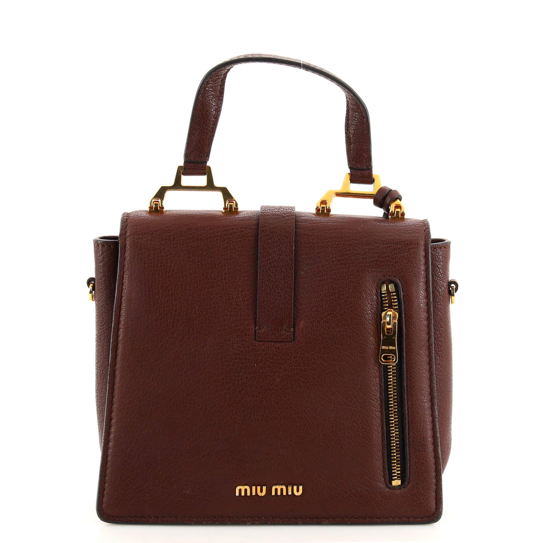 Miu Miu Madras Convertible Top Handle Bag Leather Mini In Good Condition In NY, NY