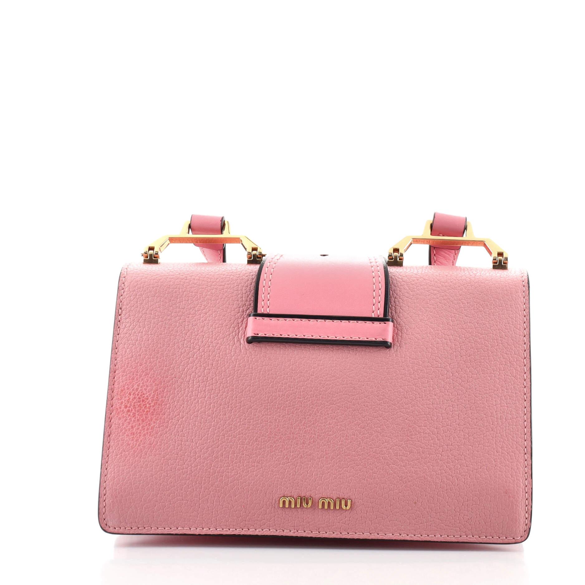 Brown Miu Miu Madras Crystal Buckle Shoulder Bag Leather Small