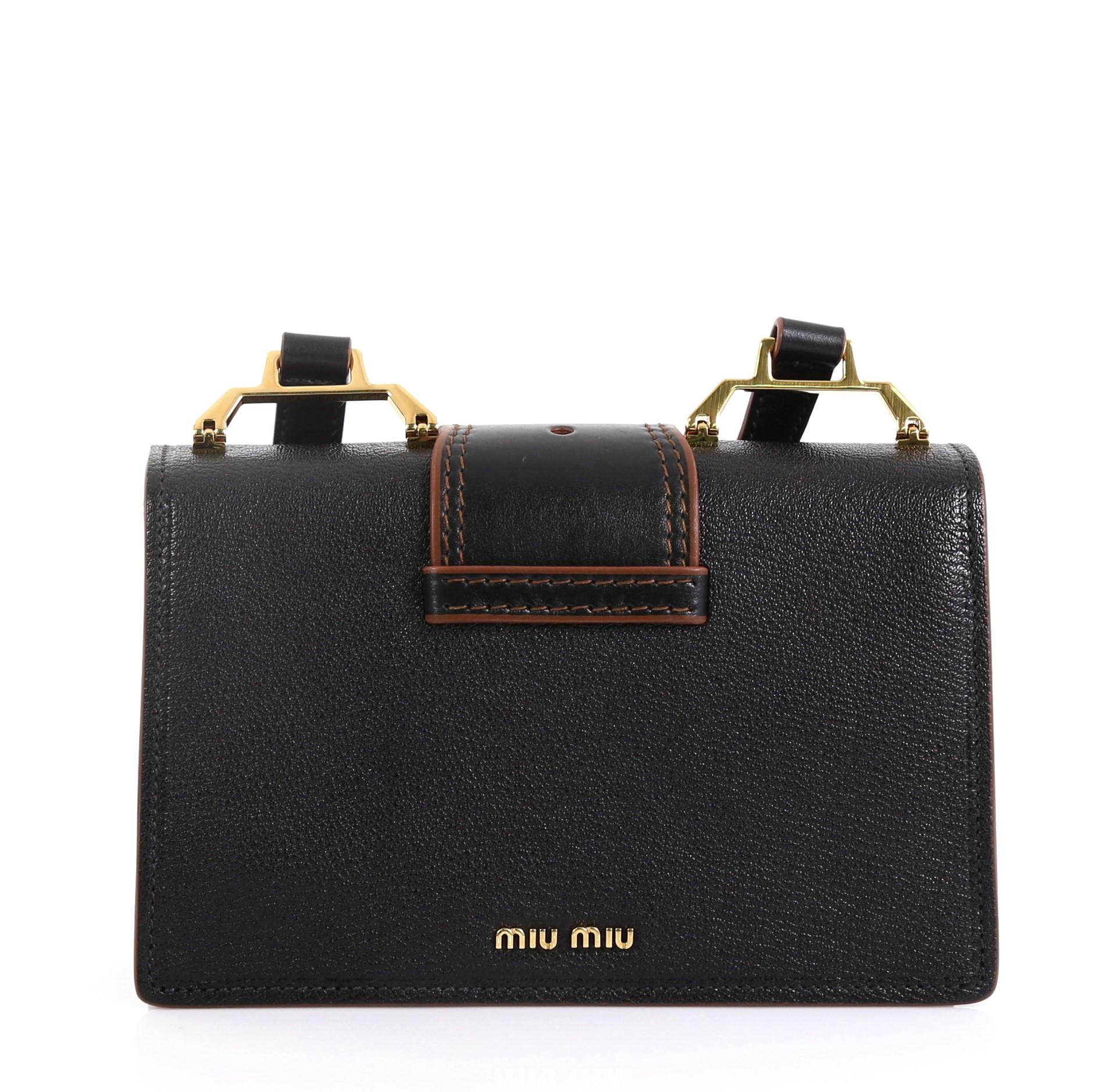 Black Miu Miu Madras Crystal Buckle Shoulder Bag Leather Small