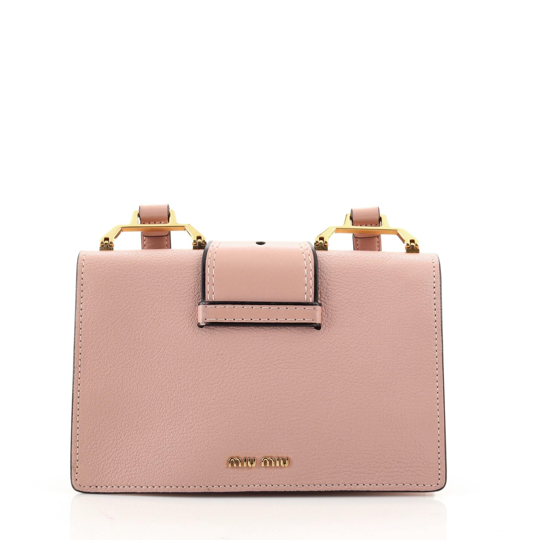 Miu Miu Madras Crystal Buckle Shoulder Bag Leather Small In Good Condition In NY, NY
