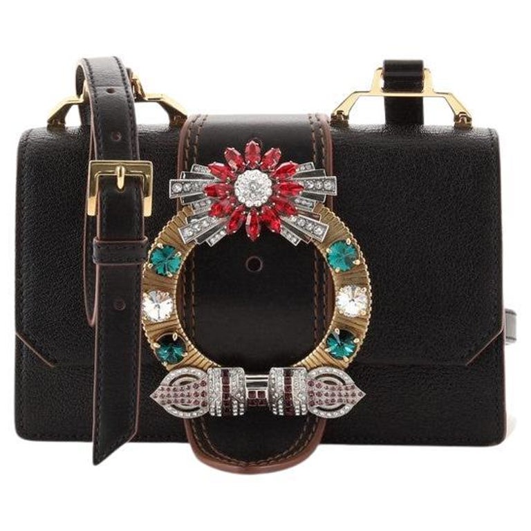 Miu Miu Madras Crystal Buckle Shoulder Bag Leather Small at 1stDibs
