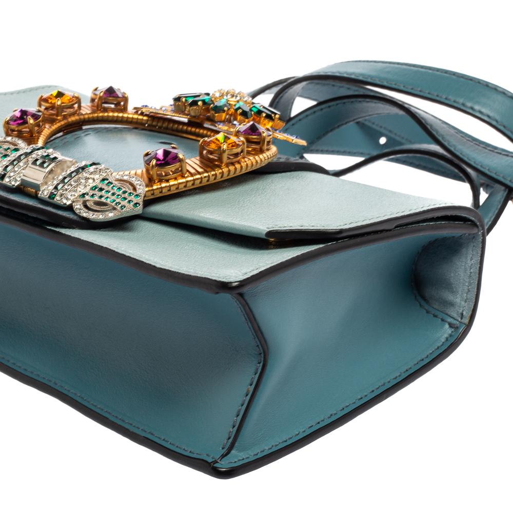 Miu Miu Madras Leather Crystal Embellished Buckle Flap Shoulder Bag In Good Condition In Dubai, Al Qouz 2