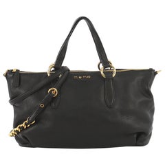 Miu Miu Madras Zip Chain Tote Leather Large, crafted from black leather
