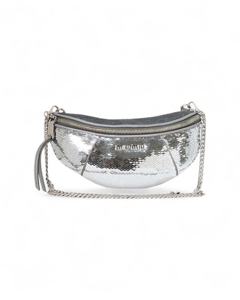 Miu Miu Marsupio Small Glitter Argento For Sale 6