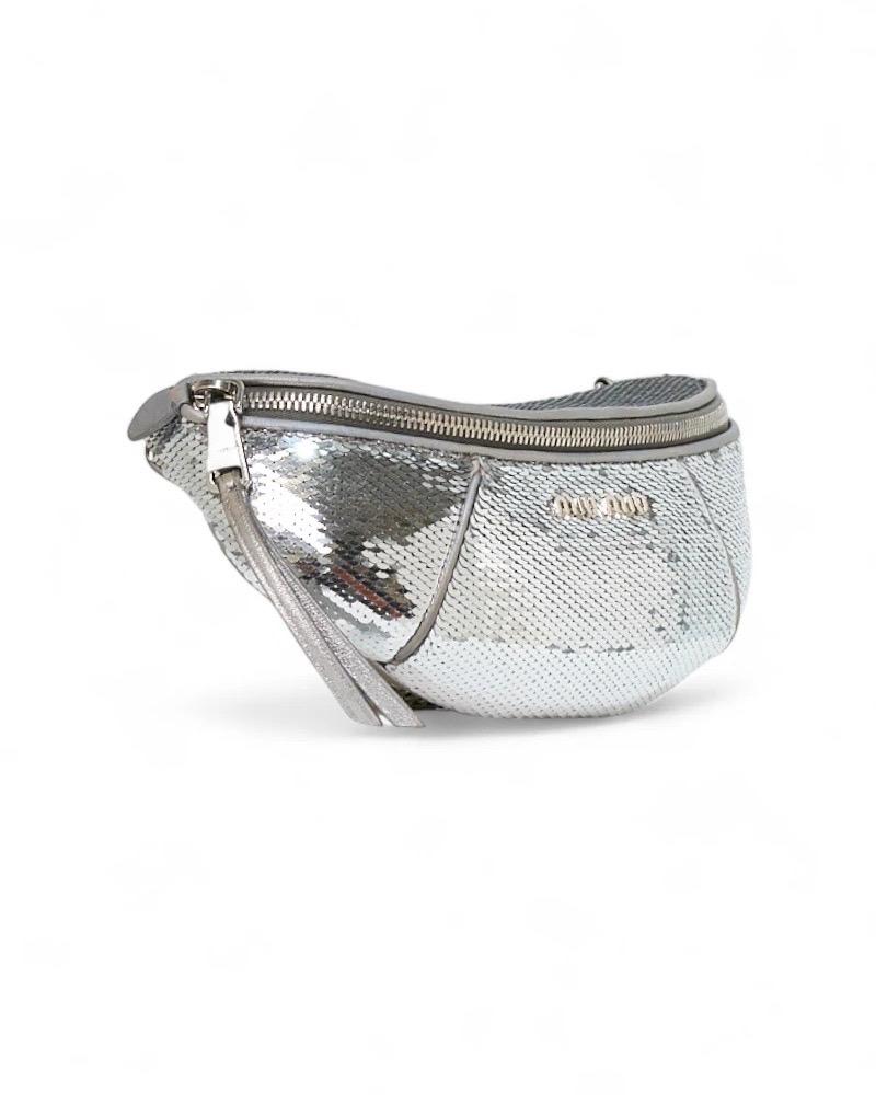 Miu Miu Marsupio Small Glitter Argento For Sale 9