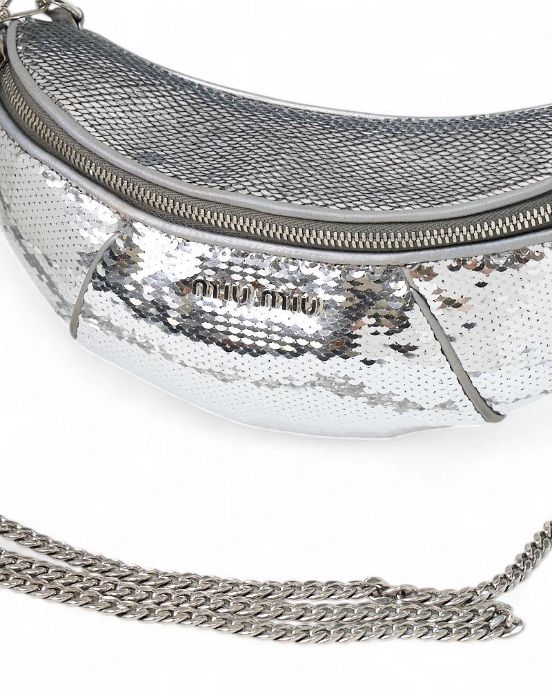 Miu Miu Marsupio Small Glitter Argento in vendita 10