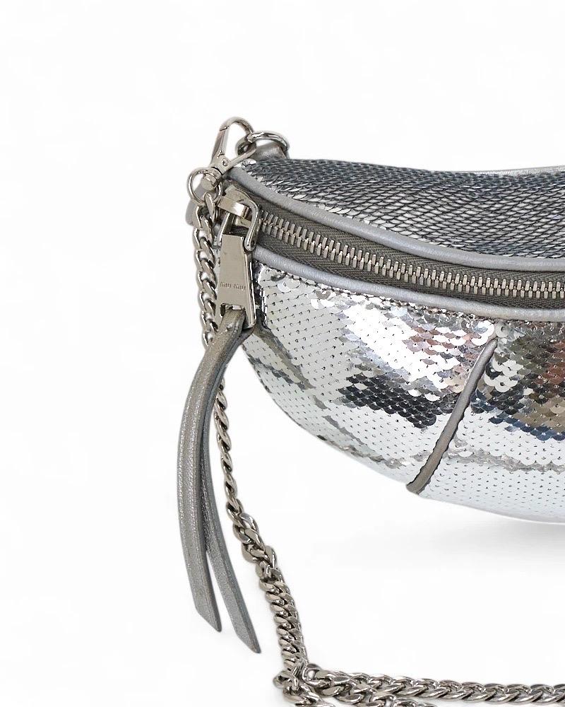 Women's Miu Miu Marsupio Small Glitter Argento For Sale