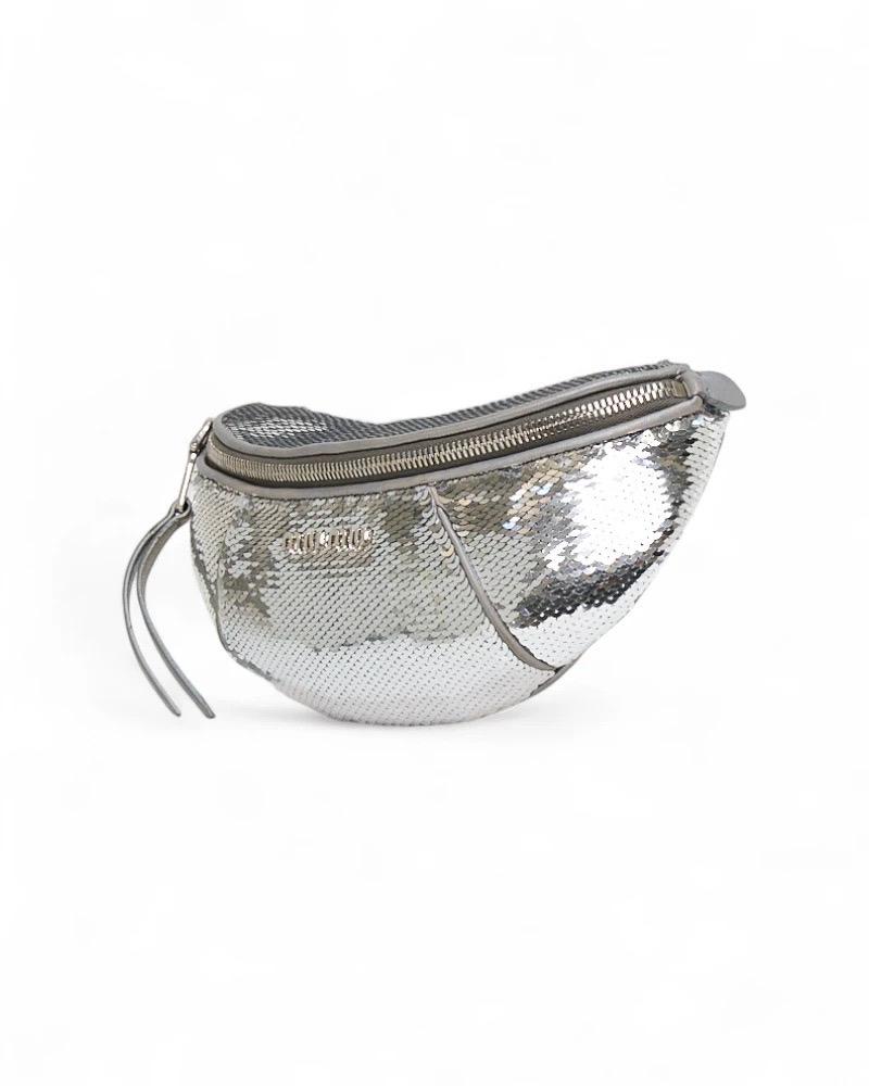 Miu Miu Marsupio Small Glitter Argento For Sale 1