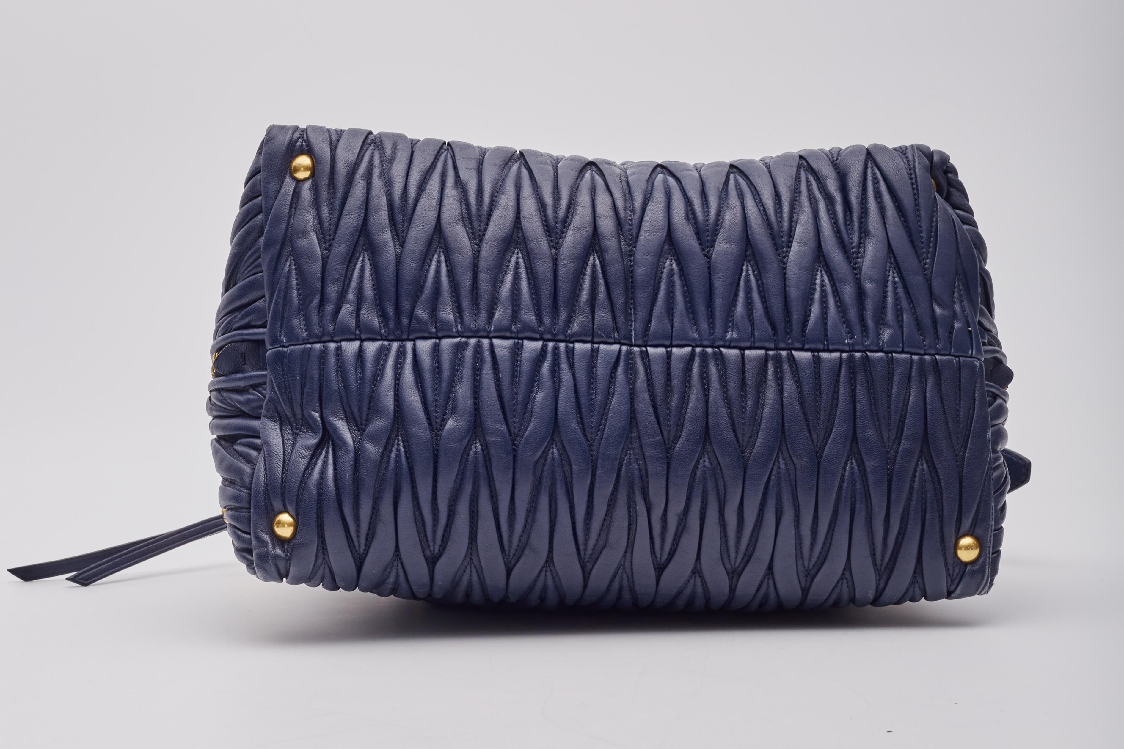 Miu Miu Matelasse Chevron Quilting Navy Nappa Leather Shoulder Bag 6
