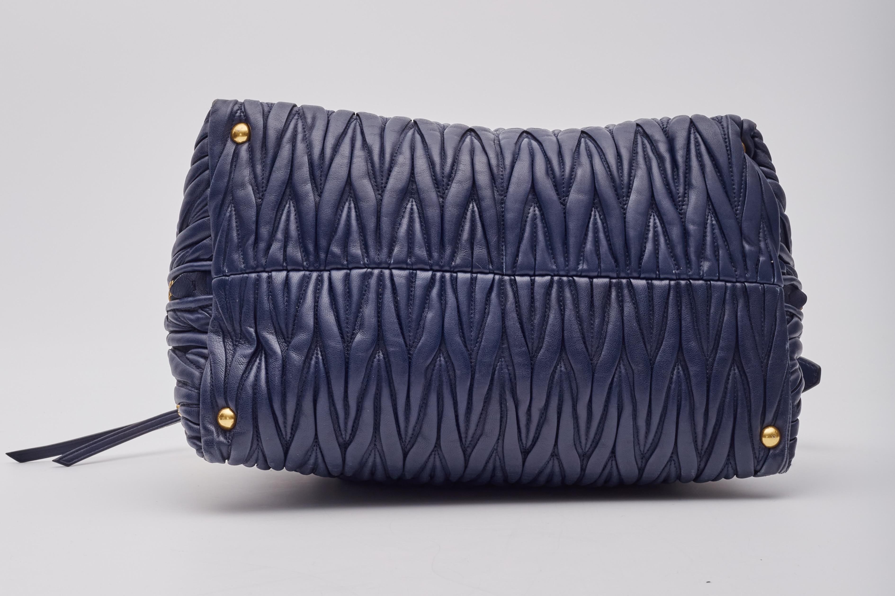 Miu Miu Matelasse Chevron Quilting Navy Nappa Leather Shoulder Bag For Sale 6