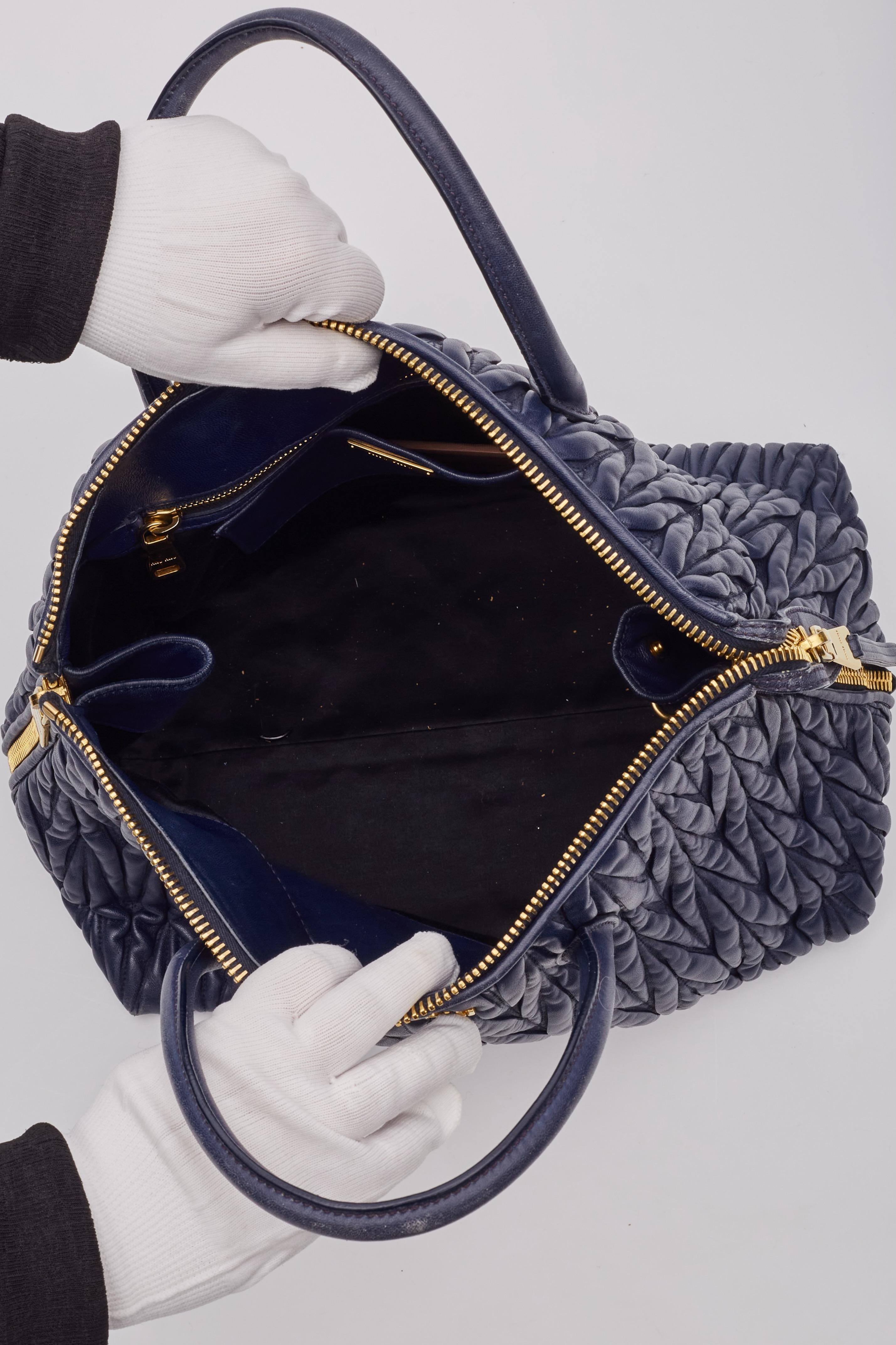 Miu Miu Matelasse Chevron Quilting Navy Nappa Leather Shoulder Bag For Sale 4