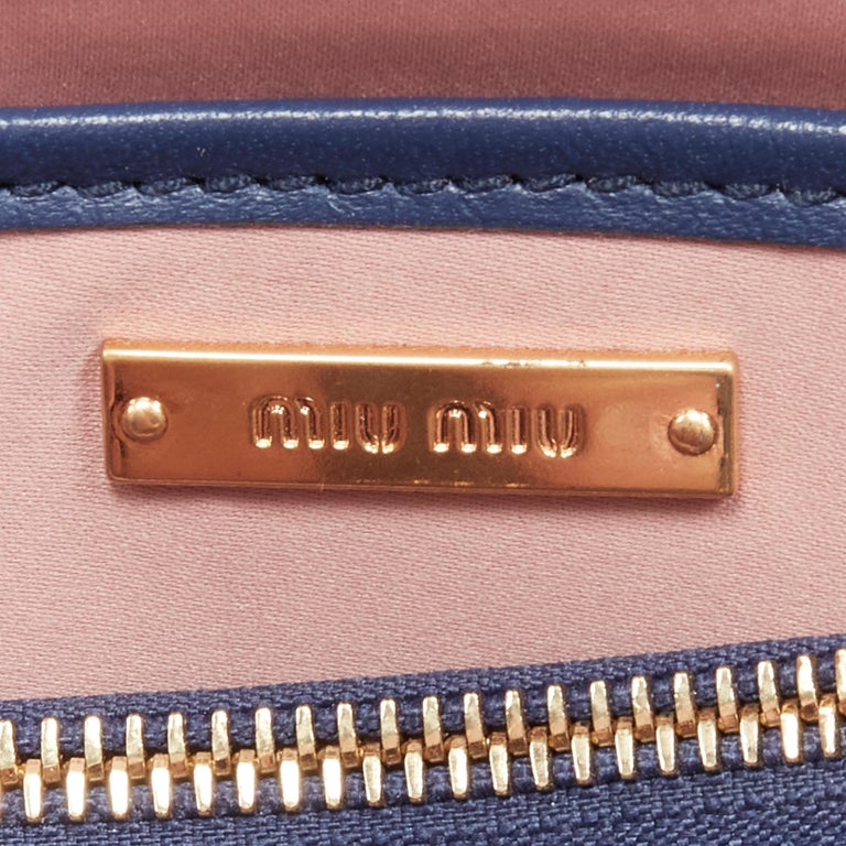 MIU MIU Matelasse chevron quilting navy nappa leather shoulder tote bag