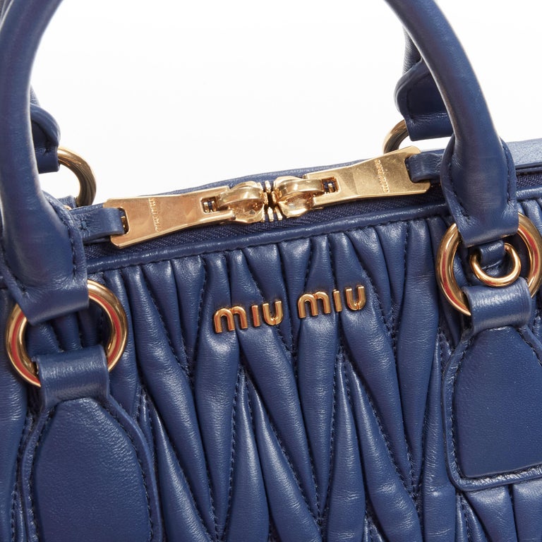 MIU MIU Matelasse chevron quilting navy nappa leather shoulder tote bag