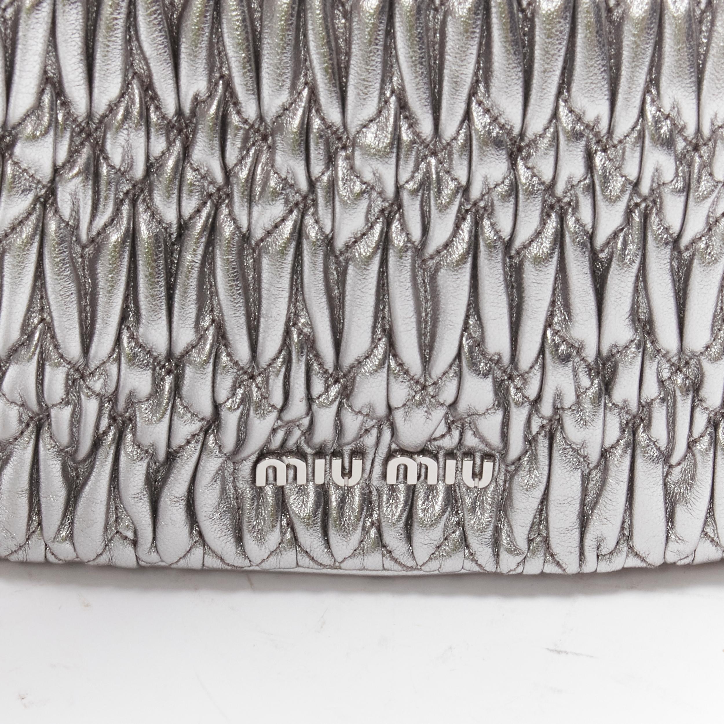 MIU MIU Matelasse Nappa crystal chain silver leather crossbody bucket bag For Sale 4