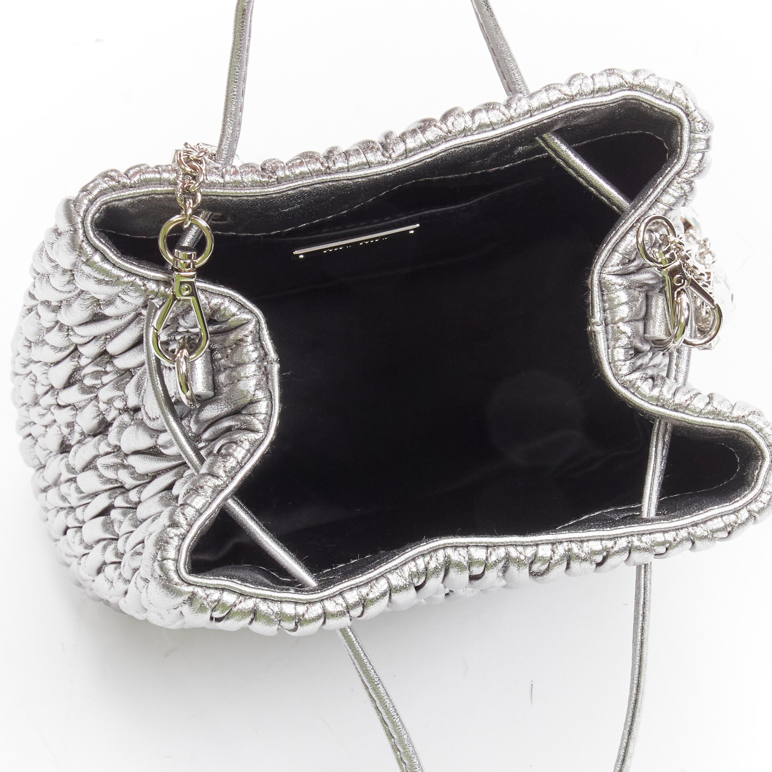 MIU MIU Matelasse Nappa crystal chain silver leather crossbody bucket bag For Sale 5